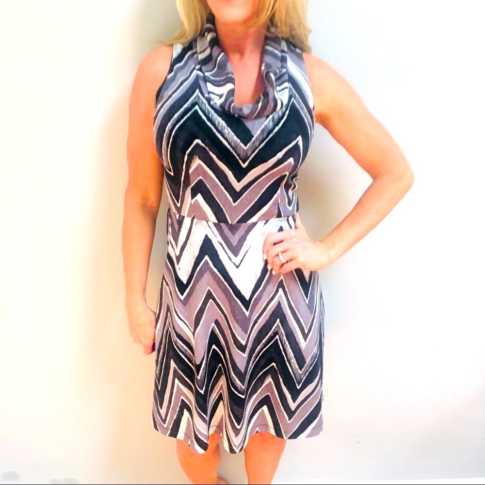 Barami Cowl Neck Sleeveless Dress Gray White Black Size 4 - Picture 3 of 8